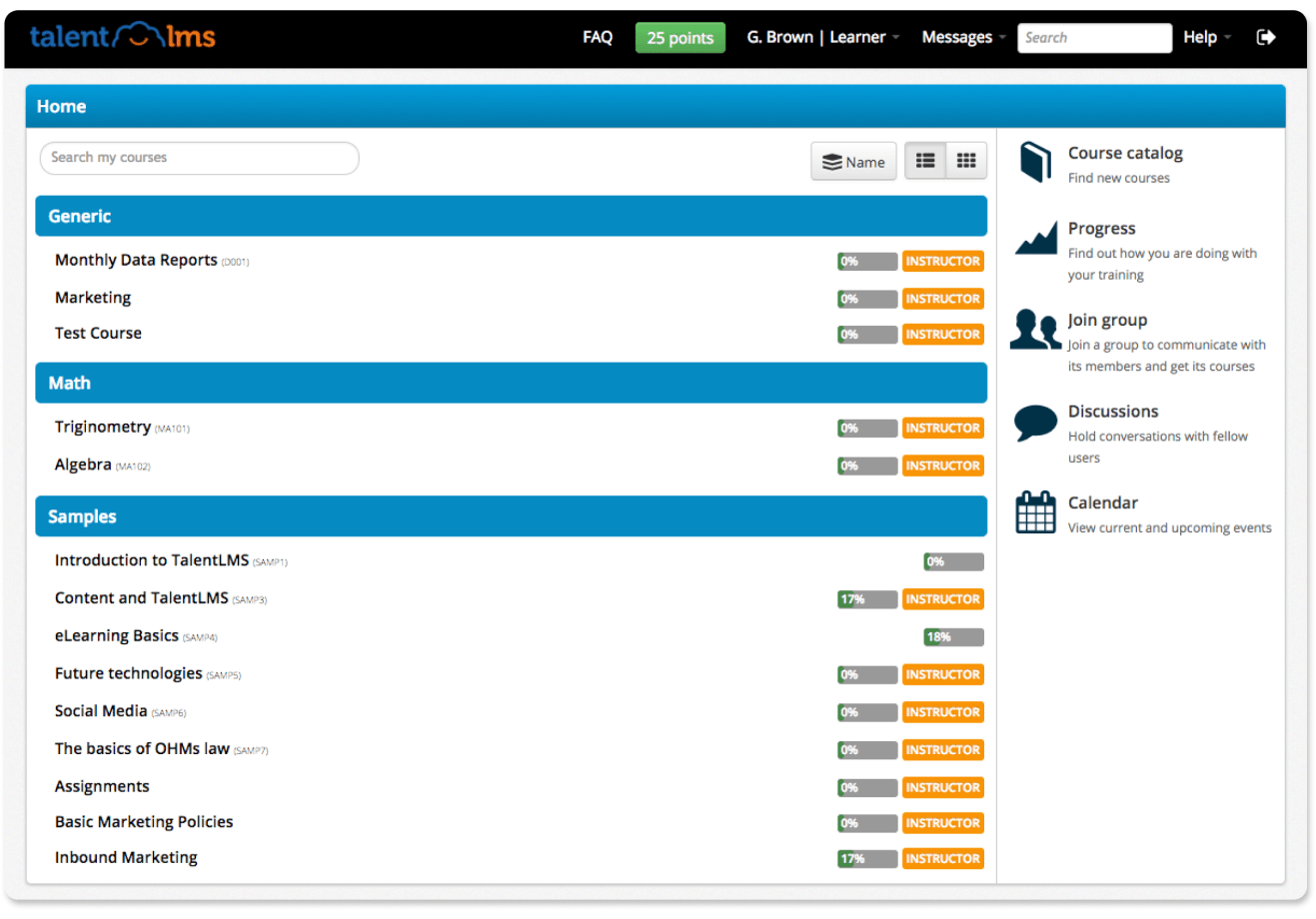 TalentLMS User Interface (UI)